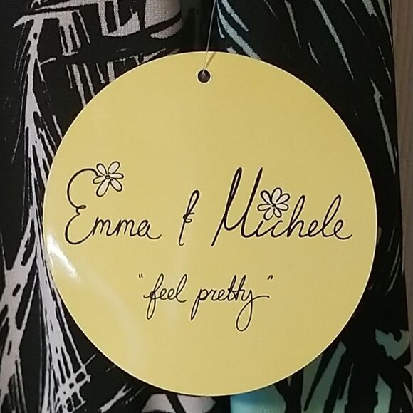 Emma & Michelle black, white, aqua tropical fauna dress size L - Picture 6 of 8